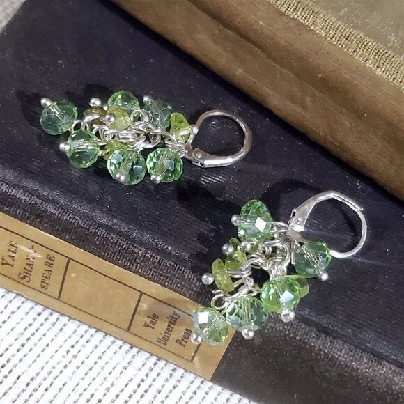 Handcrafted Natural Peridot Gemstone Czech Crystal Beads Silver Plated Earrings - Picture 1 of 13